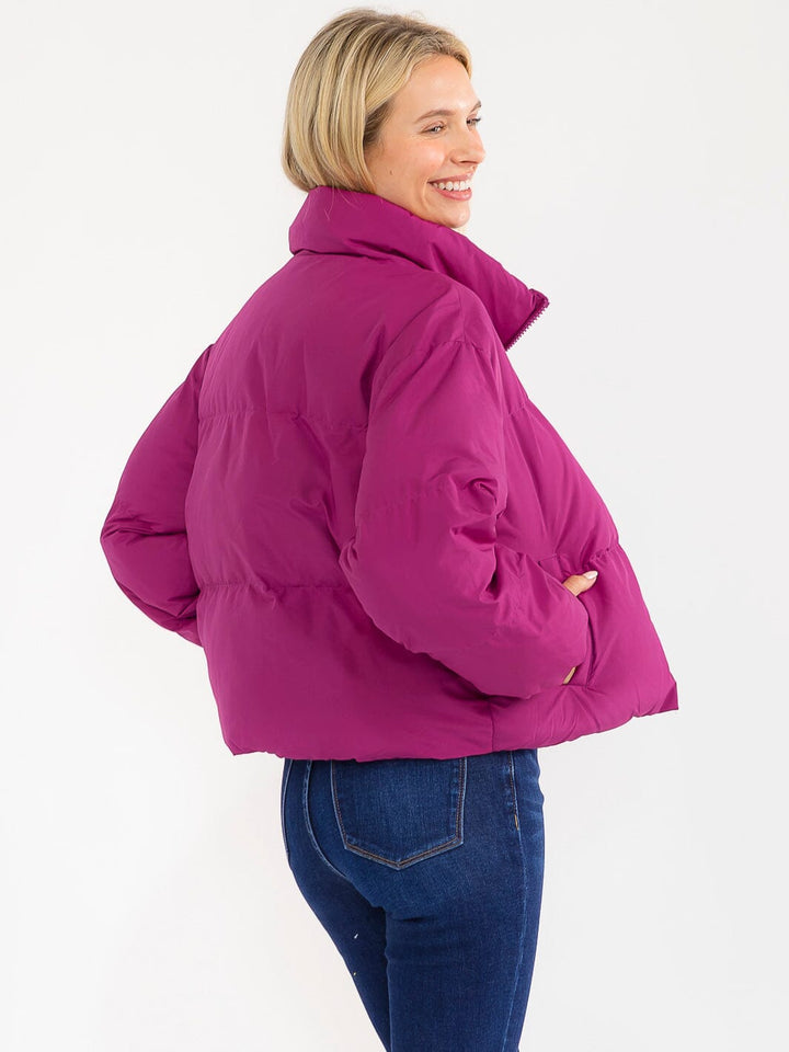 WOMEN'S LONG SLEEVE BUTTON CLOSURE FRONT POCKETS PUFFER JACKET