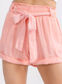 WOMEN'S ELASTIC WAIST SELF TIE MINI SHORTS