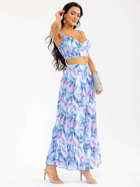 WOMEN'S SLEEVELESS SMOCK CROP TOP & ZIP UPWIDE LEG PANTS FLORAL 2PC. SET