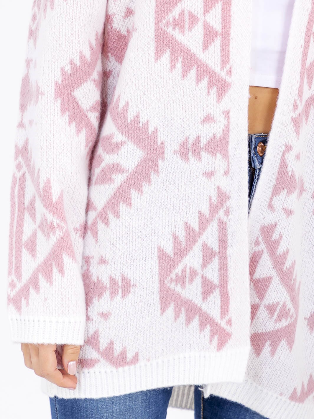 WOMEN'S LONG SLEEVE OPEN FRONT COLORBLOCK PRINT KNIT CARDIGAN