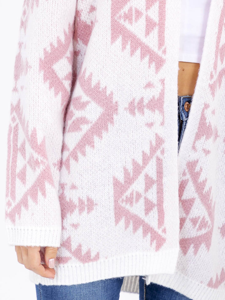 WOMEN'S LONG SLEEVE OPEN FRONT COLORBLOCK PRINT KNIT CARDIGAN