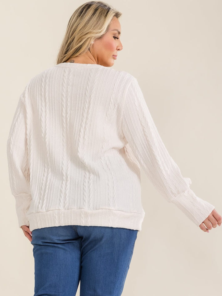 PLUS SIZE LONG SLEEVE EMBROIDERY FLORAL PULLOVER SWEATER
