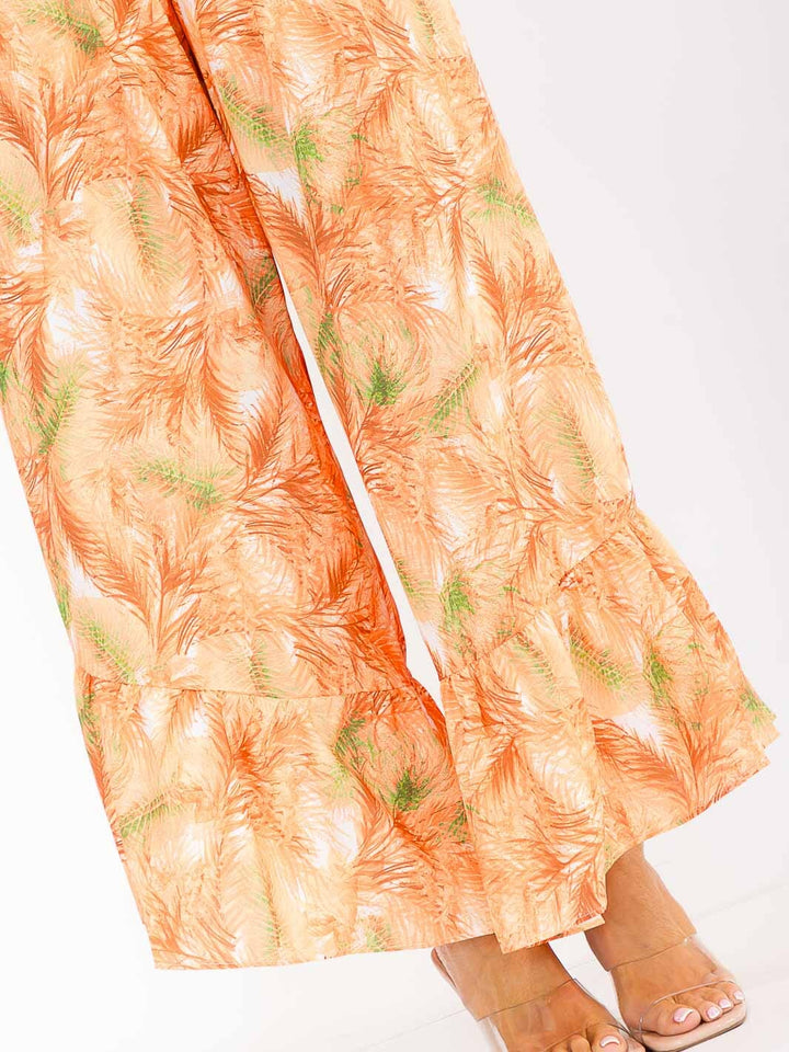 WOMEN'S SLEEVELESS SMOCK CROP TOP & ZIP UPWIDE LEG PANTS FLORAL 2PC. SET