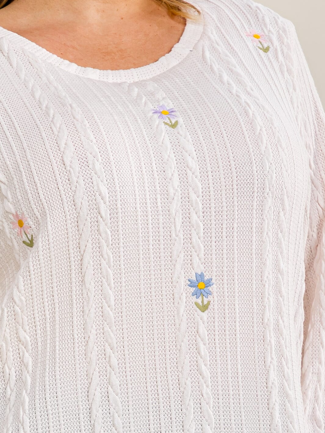 PLUS SIZE LONG SLEEVE EMBROIDERY FLORAL PULLOVER SWEATER