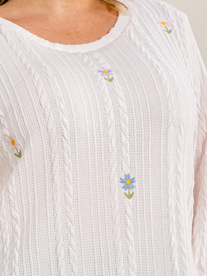 PLUS SIZE LONG SLEEVE EMBROIDERY FLORAL PULLOVER SWEATER