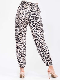 WOMEN'S ELASTIC WAIST FRONT POCKETS JOGGER ANIMAL PRINT PANTS