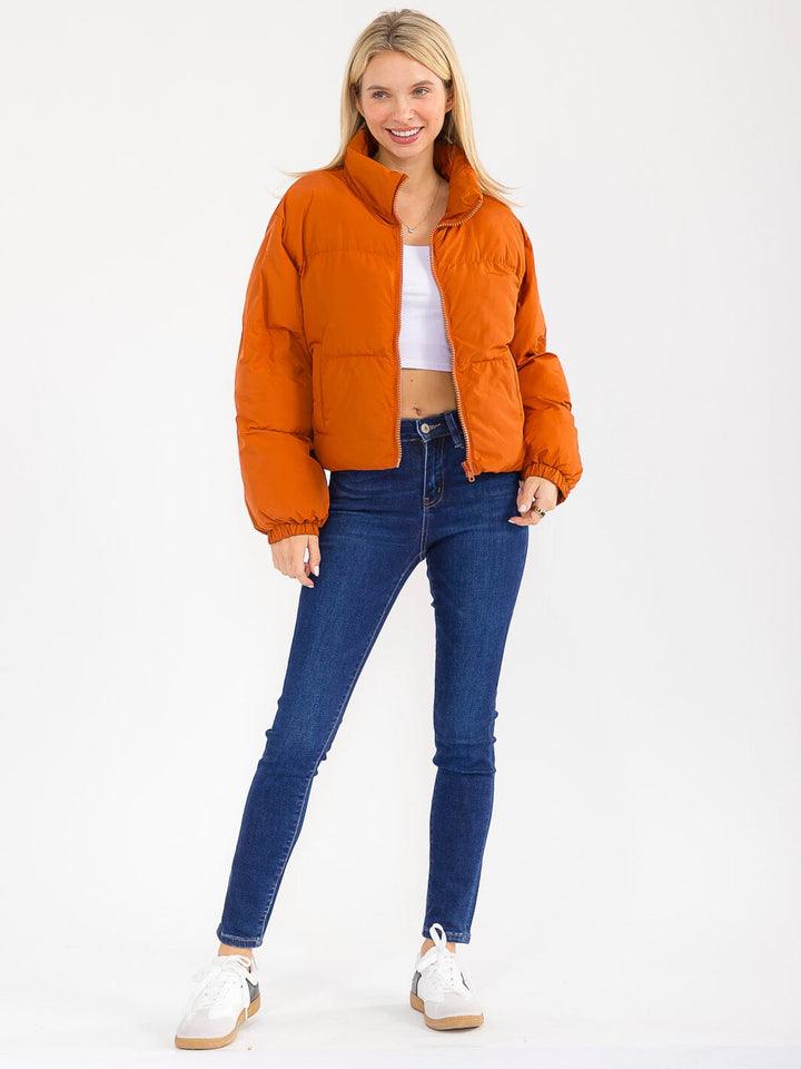 WOMEN'S LONG SLEEVE BUTTON CLOSURE FRONT POCKETS PUFFER JACKET