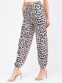 WOMEN'S ELASTIC WAIST FRONT POCKETS JOGGER ANIMAL PRINT PANTS