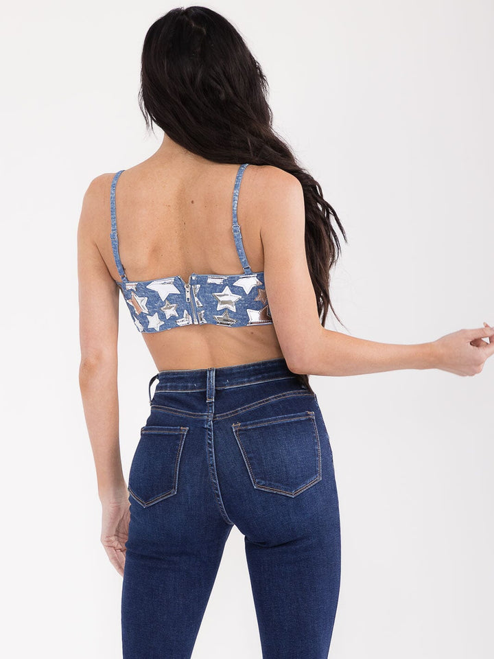 WOMEN'S SLEEVELESS STARS PRINT CROP TOP