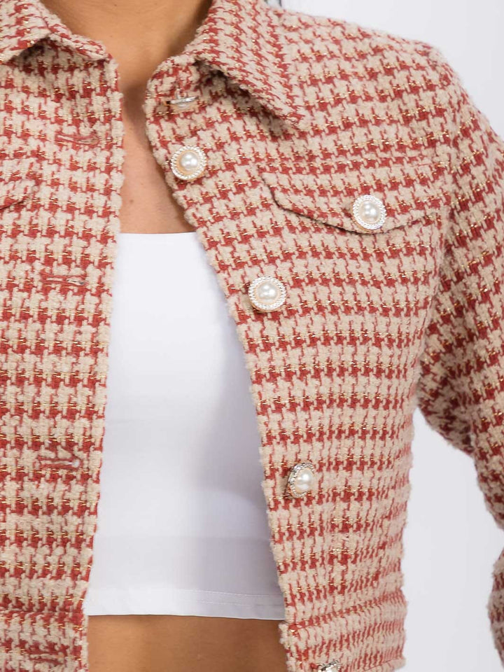 WOMEN'S LONG SLEEVE BUTTON CLOSURE TWEED BLAZER
