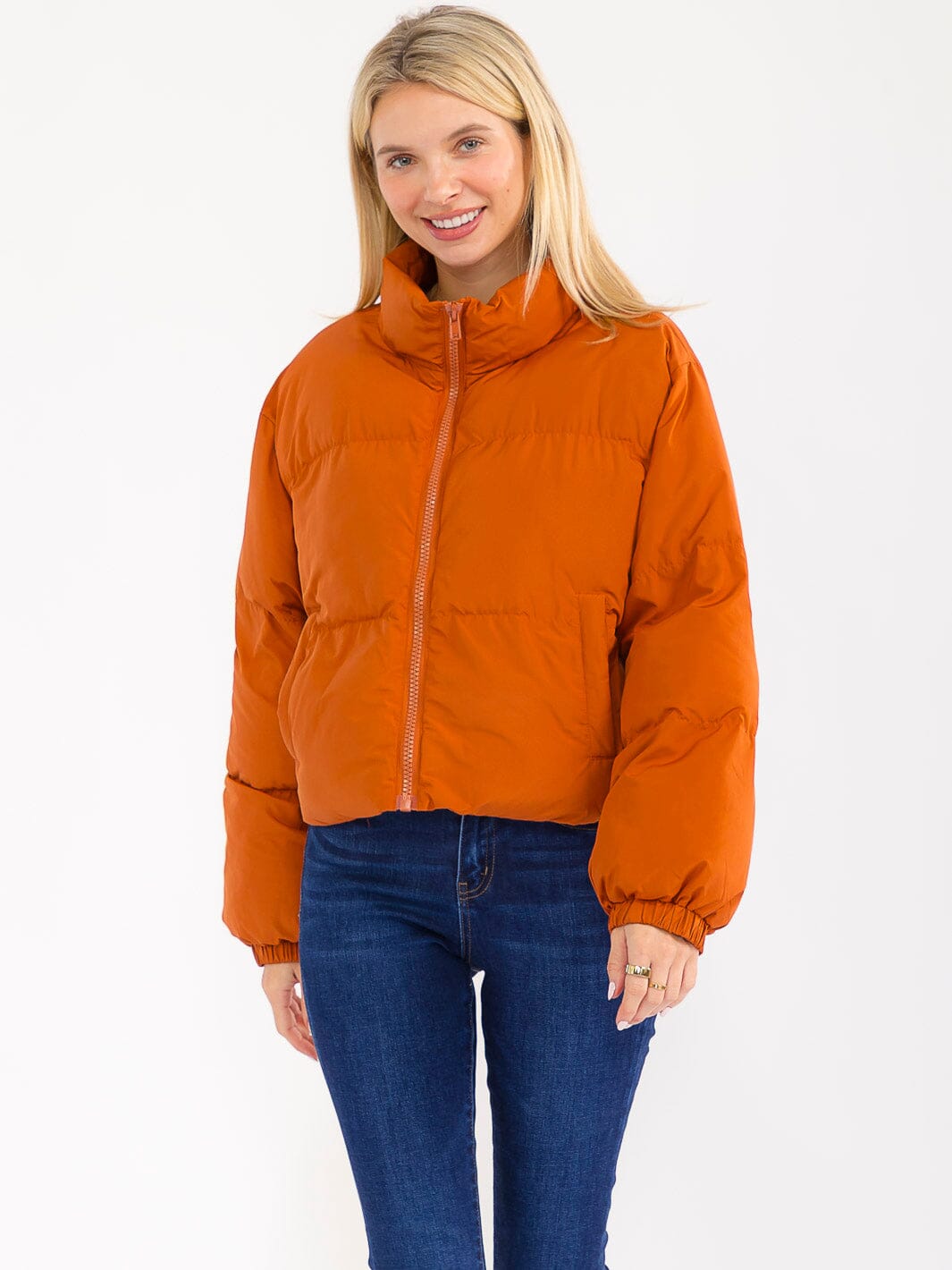 WOMEN'S LONG SLEEVE BUTTON CLOSURE FRONT POCKETS PUFFER JACKET