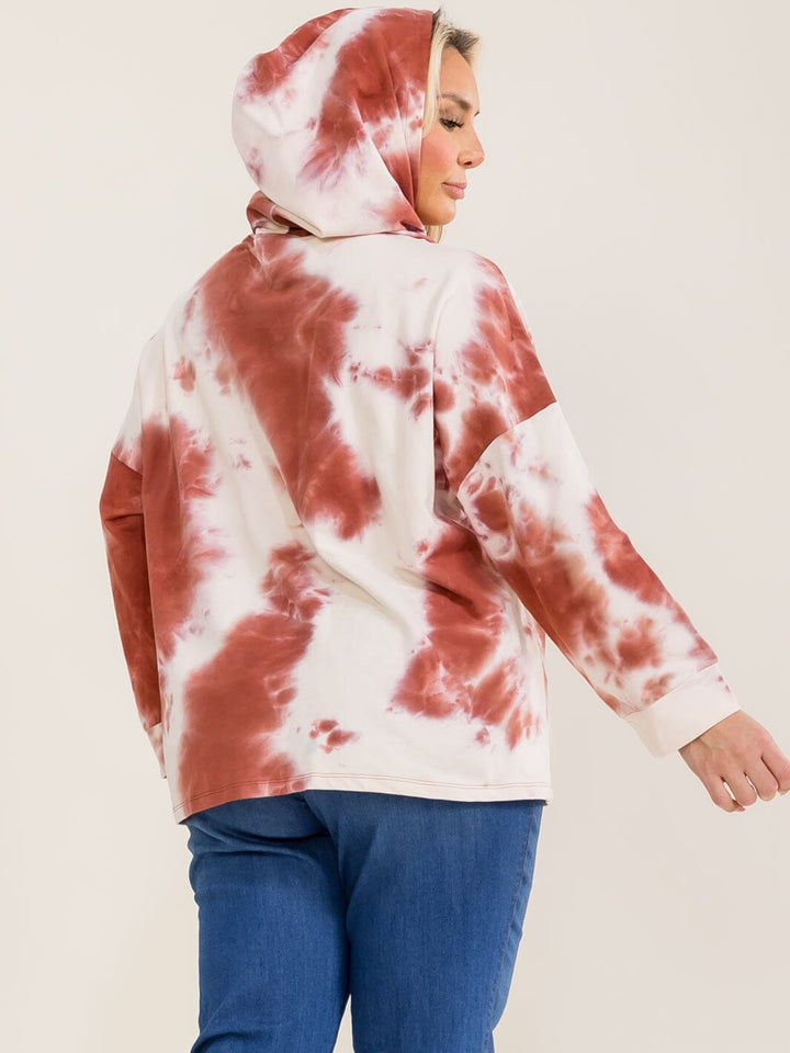 PLUS SIZE LONG SLEEVE TIE DYE PULLOVER HOODED SWEATER