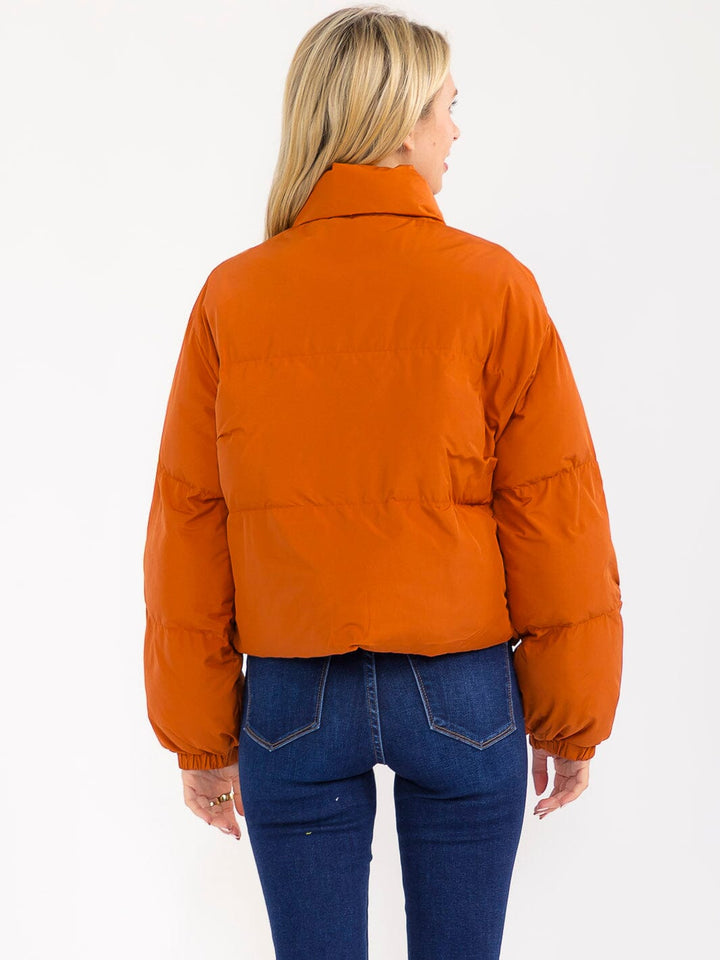 WOMEN'S LONG SLEEVE BUTTON CLOSURE FRONT POCKETS PUFFER JACKET