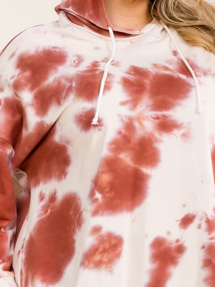 PLUS SIZE LONG SLEEVE TIE DYE PULLOVER HOODED SWEATER