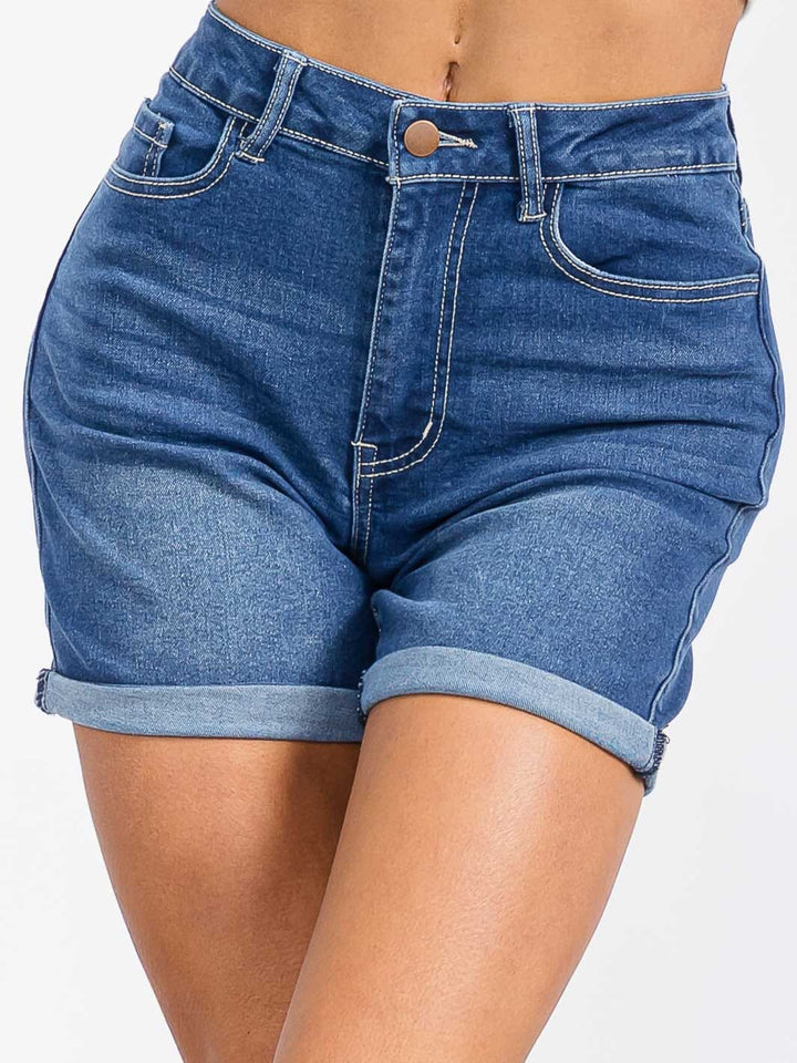WOMEN'S BUTTON CLOSURE POCKETS DENIM MINI SHORT