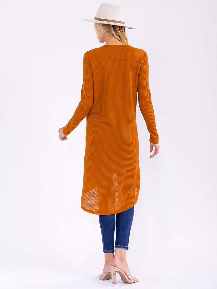 WOMEN'S LONG SLEEVE BUTTON UP FRONT POCKETS HIGH-LOW CARDIGAN