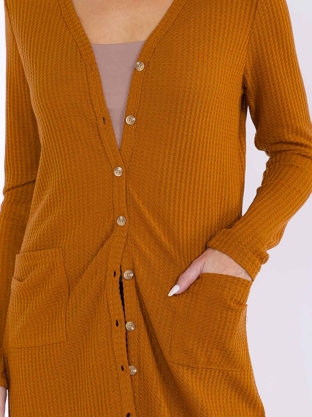 WOMEN'S LONG SLEEVE BUTTON UP FRONT POCKETS HIGH-LOW CARDIGAN