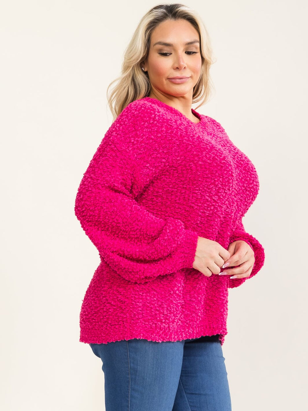 PLUS SIZE LONG SLEEVE DETAILED PULLOVER SWEATER