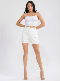 WOMEN'S BUTTON CLOSURE POCKETS RAW EDGE DENIM MINI SHORTS