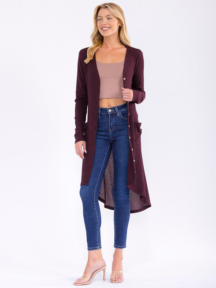 WOMEN'S LONG SLEEVE BUTTON UP FRONT POCKETS HIGH-LOW CARDIGAN