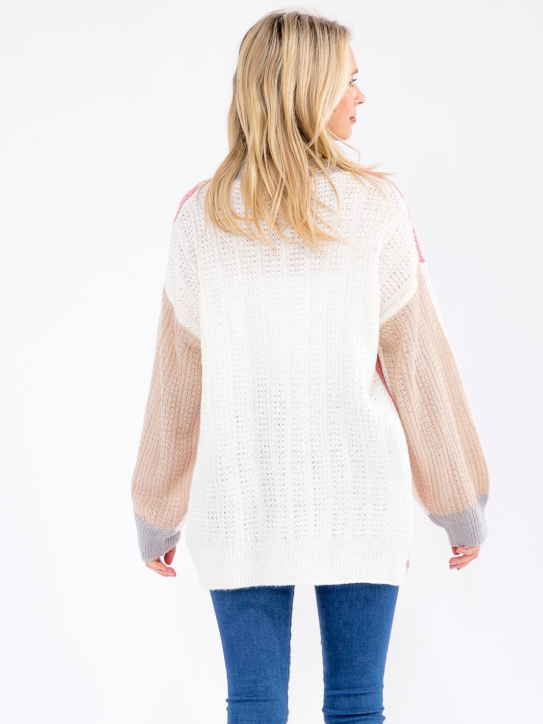 WOMEN'S LONG SLEEVE BUTTON CLOSURE FRONT POCKETS COLORBLOCK KNITTED CARDIGAN