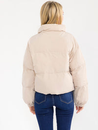 WOMEN'S LONG SLEEVE BUTTON CLOSURE FRONT POCKETS PUFFER JACKET