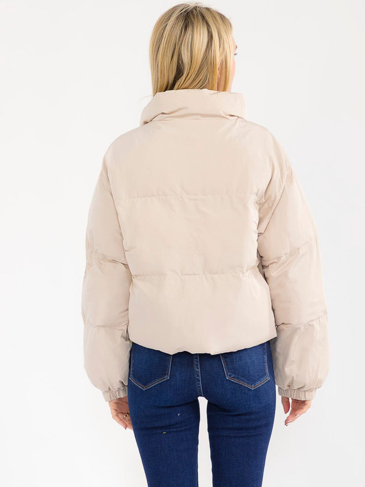 WOMEN'S LONG SLEEVE BUTTON CLOSURE FRONT POCKETS PUFFER JACKET