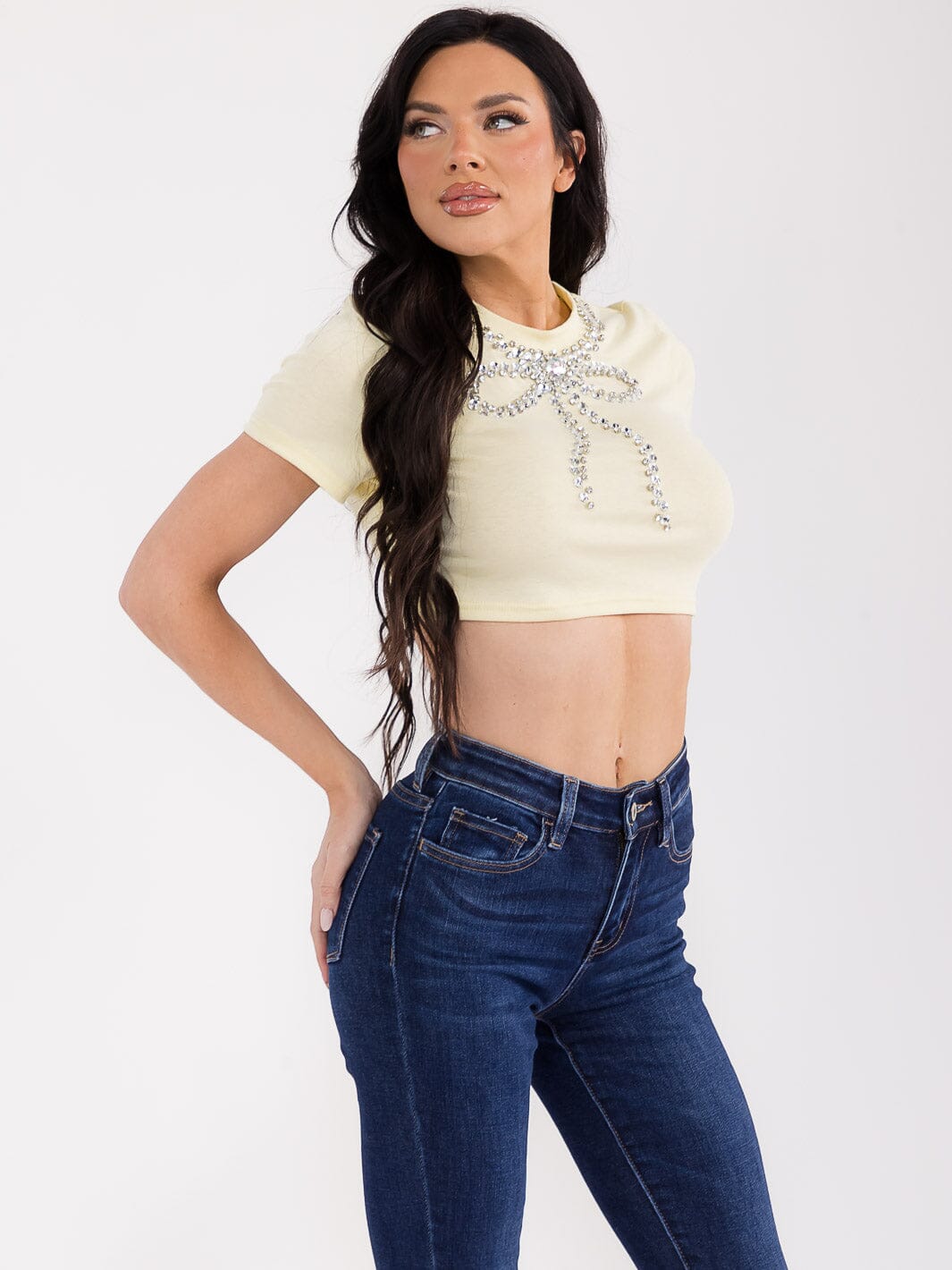WOMEN'S SHORT SLEEVE STUDS DETAILED TOP