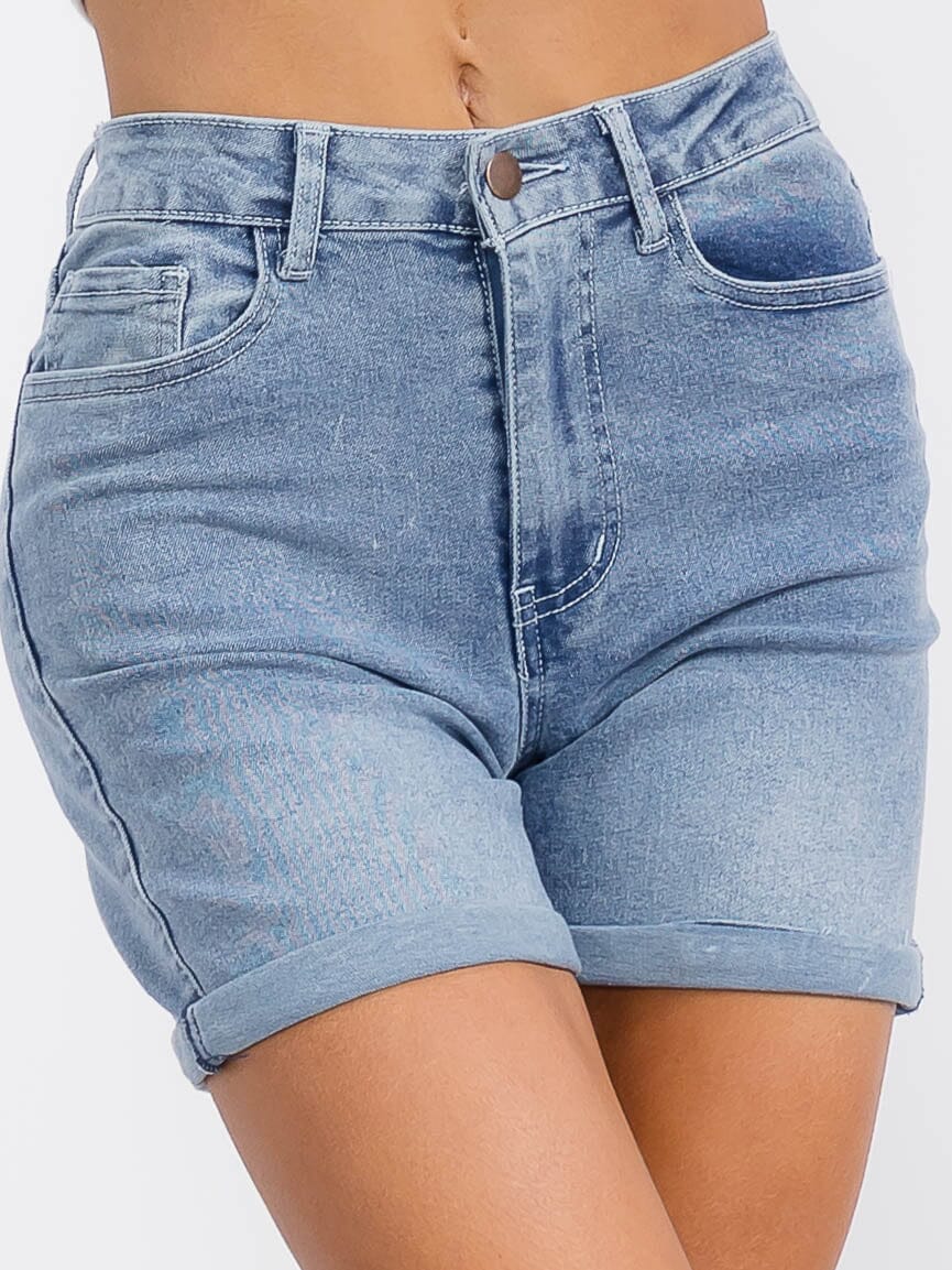 WOMEN'S BUTTON CLOSURE POCKETS DENIM MINI SHORT