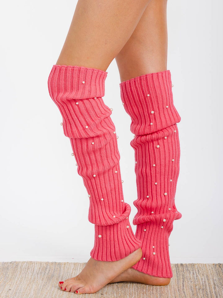 WOMEN'S PEARL DETAILED RIBBED KNIT LEG WARMERS