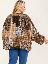 PLUS SIZE LONG SLEEVE OPEN FRONT ANIMAL PRINT CARDIGAN