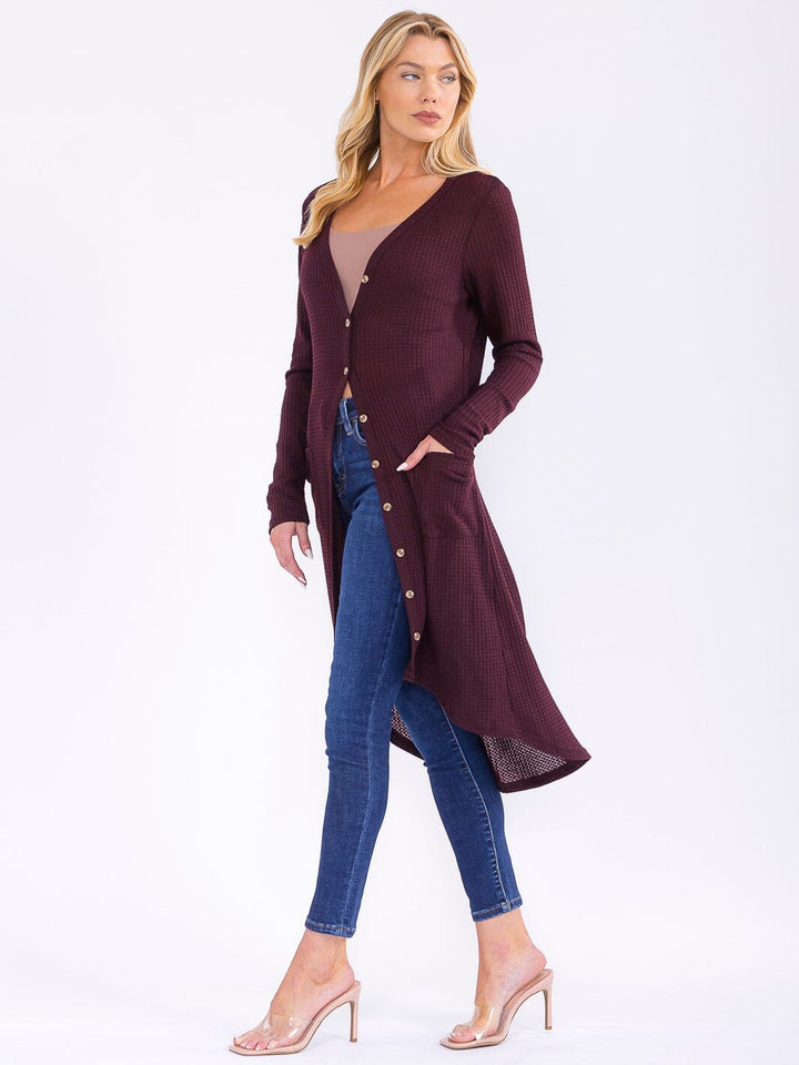 WOMEN'S LONG SLEEVE BUTTON UP FRONT POCKETS HIGH-LOW CARDIGAN