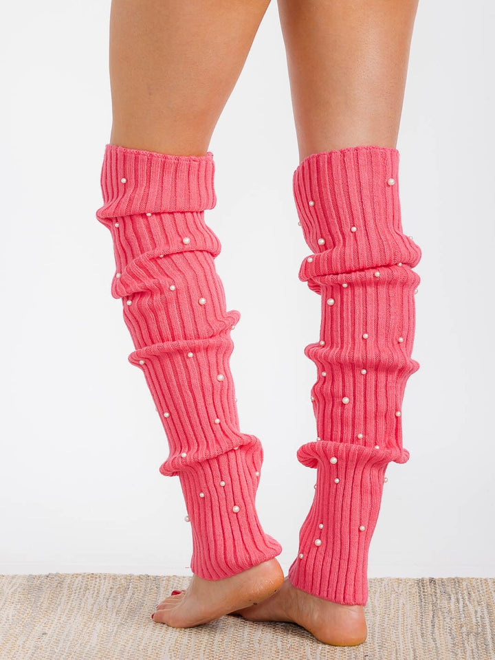 WOMEN'S PEARL DETAILED RIBBED KNIT LEG WARMERS