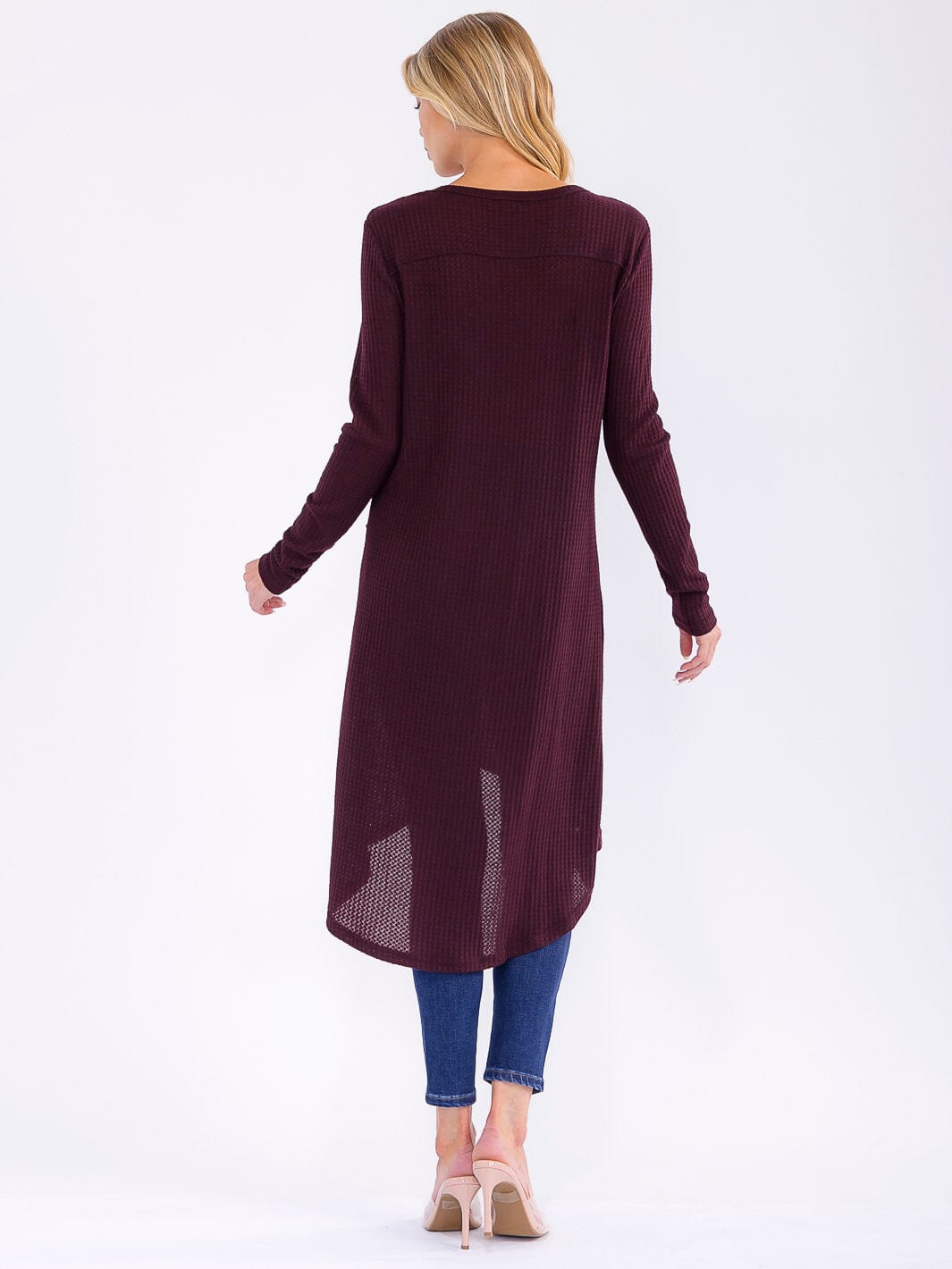 WOMEN'S LONG SLEEVE BUTTON UP FRONT POCKETS HIGH-LOW CARDIGAN