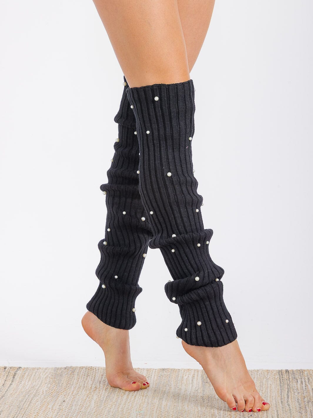 WOMEN'S PEARL DETAILED RIBBED KNIT LEG WARMERS