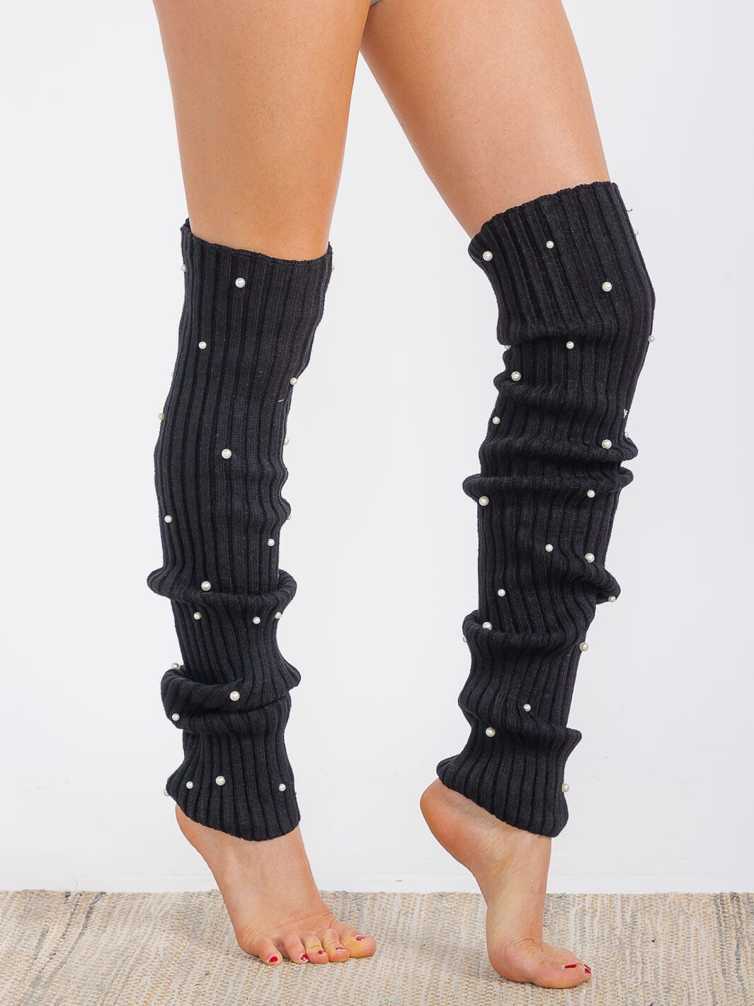 WOMEN'S PEARL DETAILED RIBBED KNIT LEG WARMERS