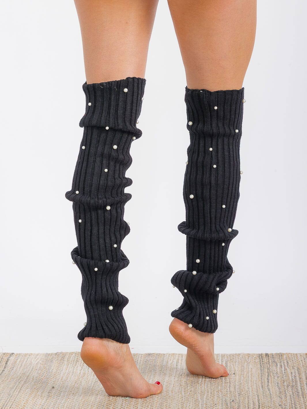WOMEN'S PEARL DETAILED RIBBED KNIT LEG WARMERS