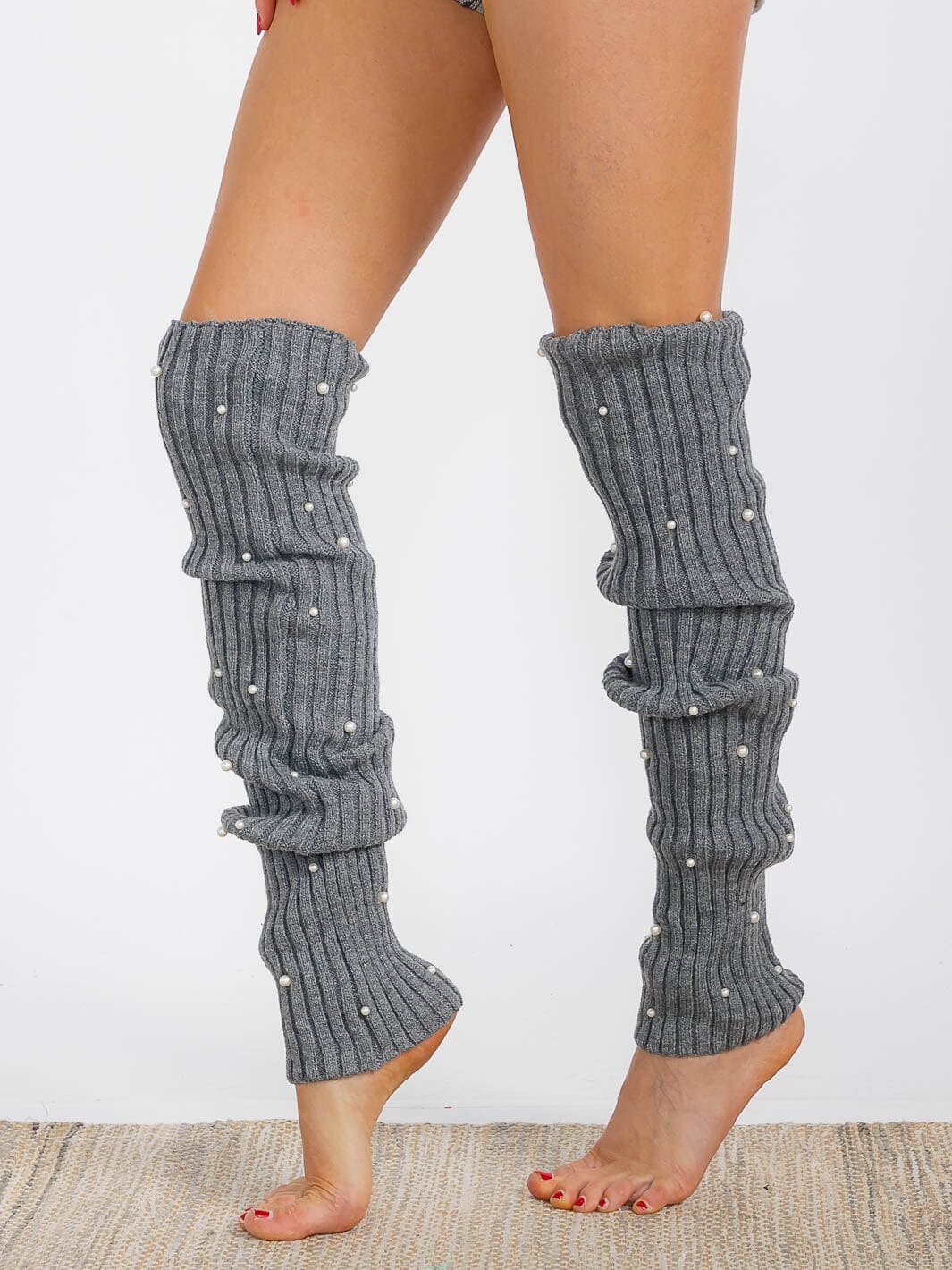 WOMEN'S PEARL DETAILED RIBBED KNIT LEG WARMERS