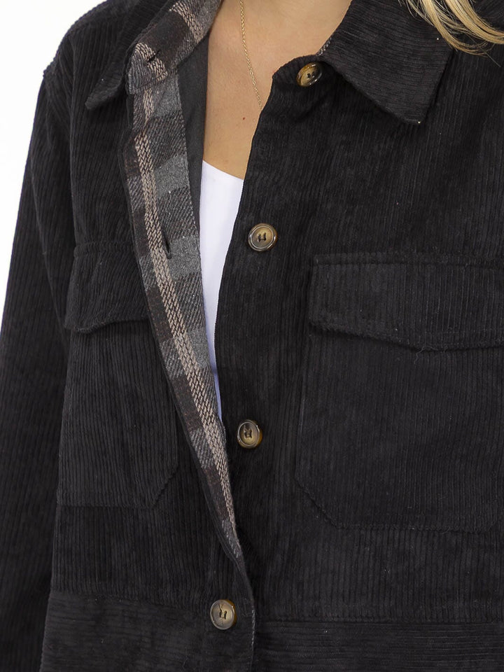 WOMEN'S LONG SLEEVE BUTTON CLOSURE FRONT POCKETS CORDUROY JACKET