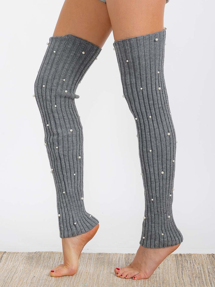 WOMEN'S PEARL DETAILED RIBBED KNIT LEG WARMERS