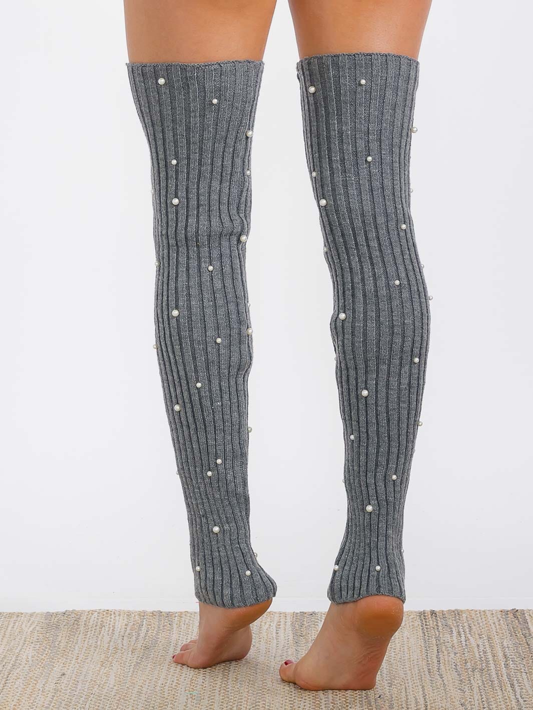 WOMEN'S PEARL DETAILED RIBBED KNIT LEG WARMERS
