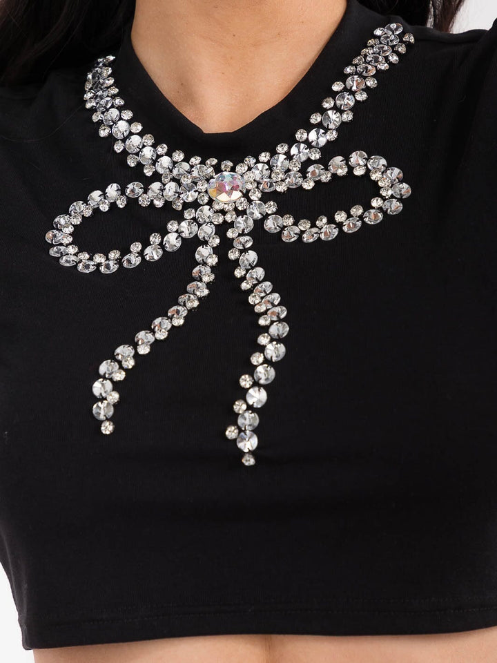 WOMEN'S SHORT SLEEVE STUDS DETAILED TOP