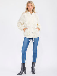WOMEN'S LONG SLEEVE BUTTON CLOSURE FRONT POCKETS CROCHET JACKET