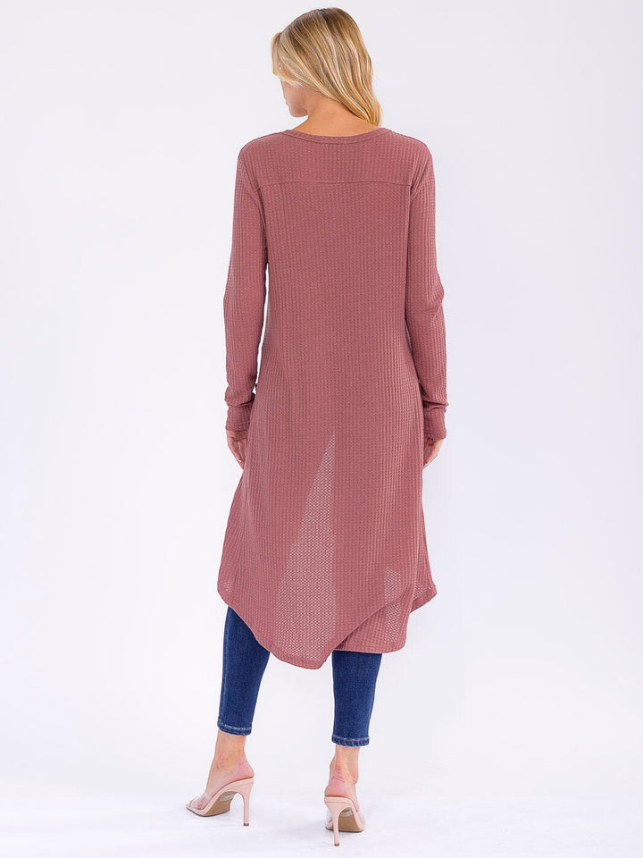 WOMEN'S LONG SLEEVE BUTTON UP FRONT POCKETS HIGH-LOW CARDIGAN