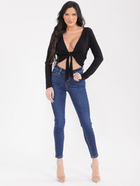 WOMEN'S LONG SLEEVE FRONT TIE CROP TOP