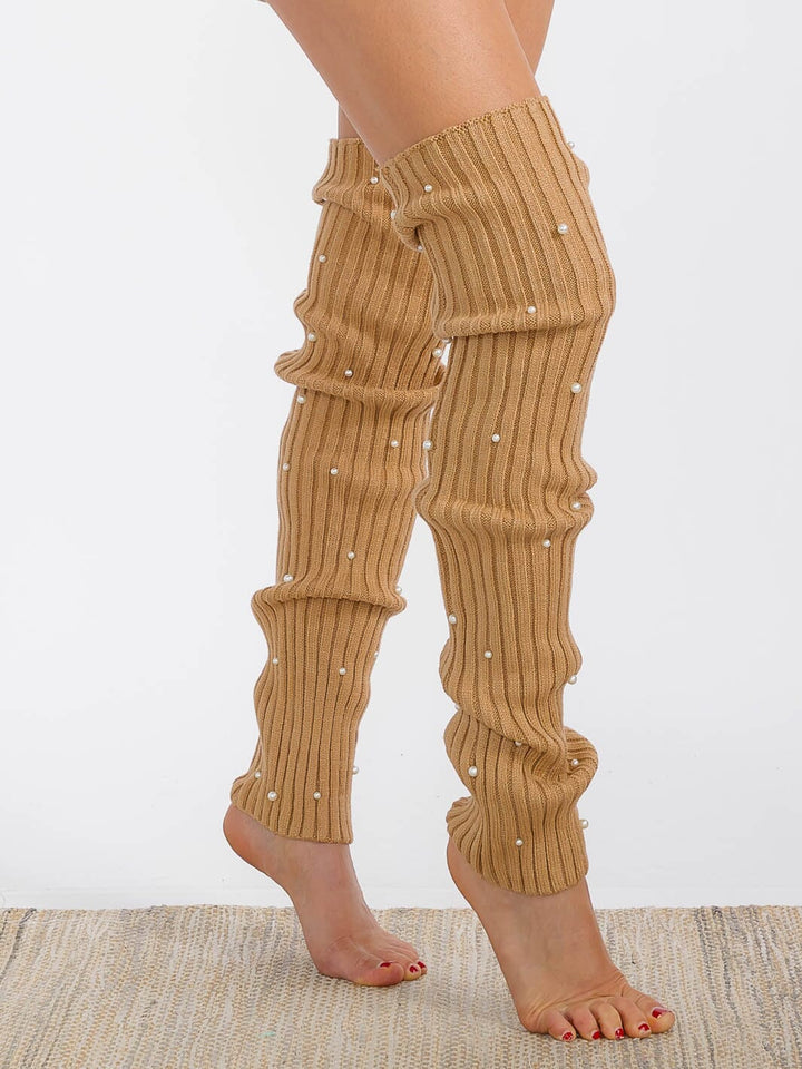 WOMEN'S PEARL DETAILED RIBBED KNIT LEG WARMERS