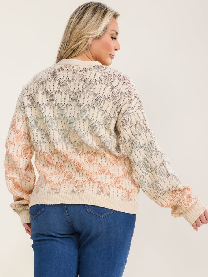 PLUS SIZE LONG SLEEVE BUTTON UP MULTI KNIT SWEATER
