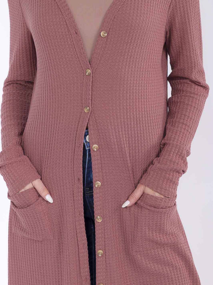 WOMEN'S LONG SLEEVE BUTTON UP FRONT POCKETS HIGH-LOW CARDIGAN