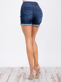 WOMEN'S BUTTON CLOSURE POCKETS DENIM MINI SHORT