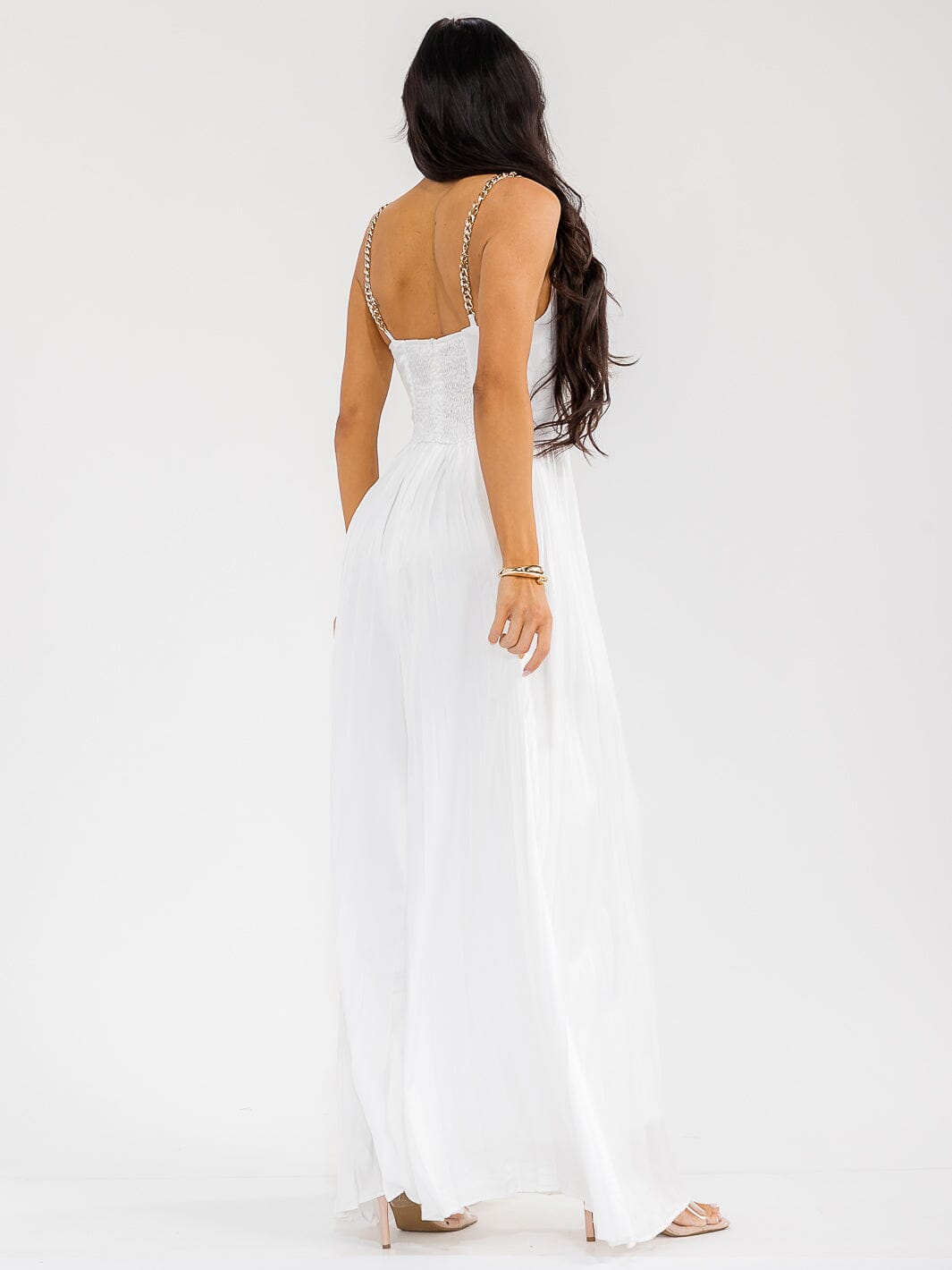 WOMEN'S SLEEVELESS COWL NECK SMOCK BACK PALAZZO WIDE LEG JUMPSUIT